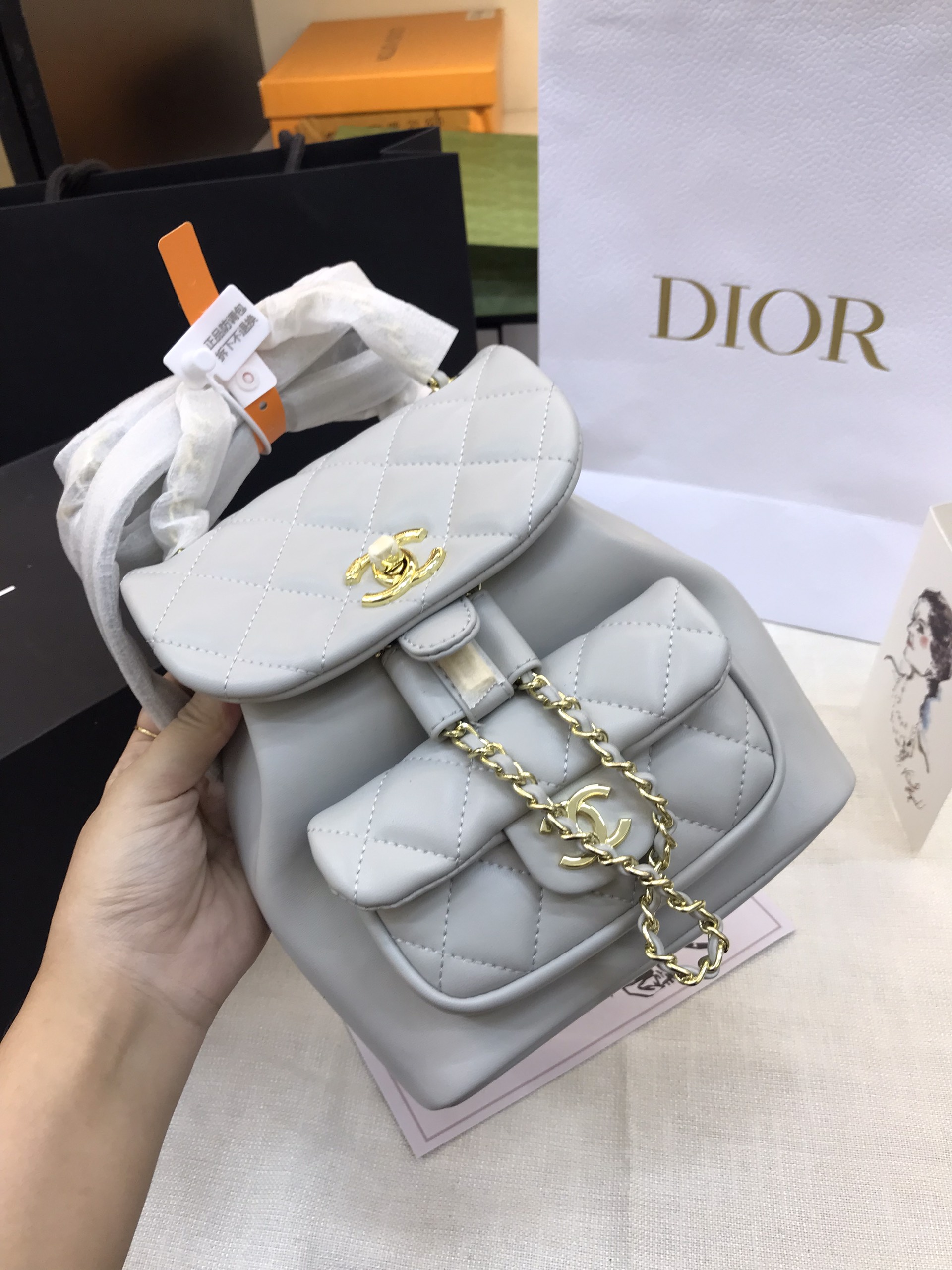 Balo Chanel Duma Super Màu Xám Size 18cm